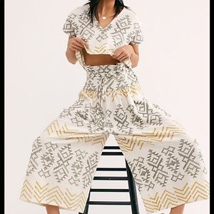 Free People Toluca Embroidered Linen Set, Sz 8